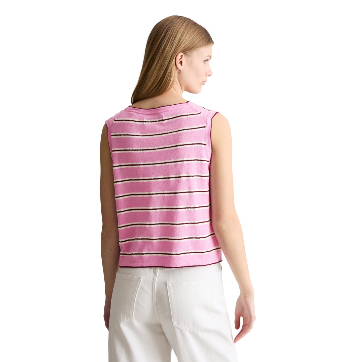 Pull en tricot sans manches regular en mélange coton-modal organique rose, MARC O’POLO DENIM