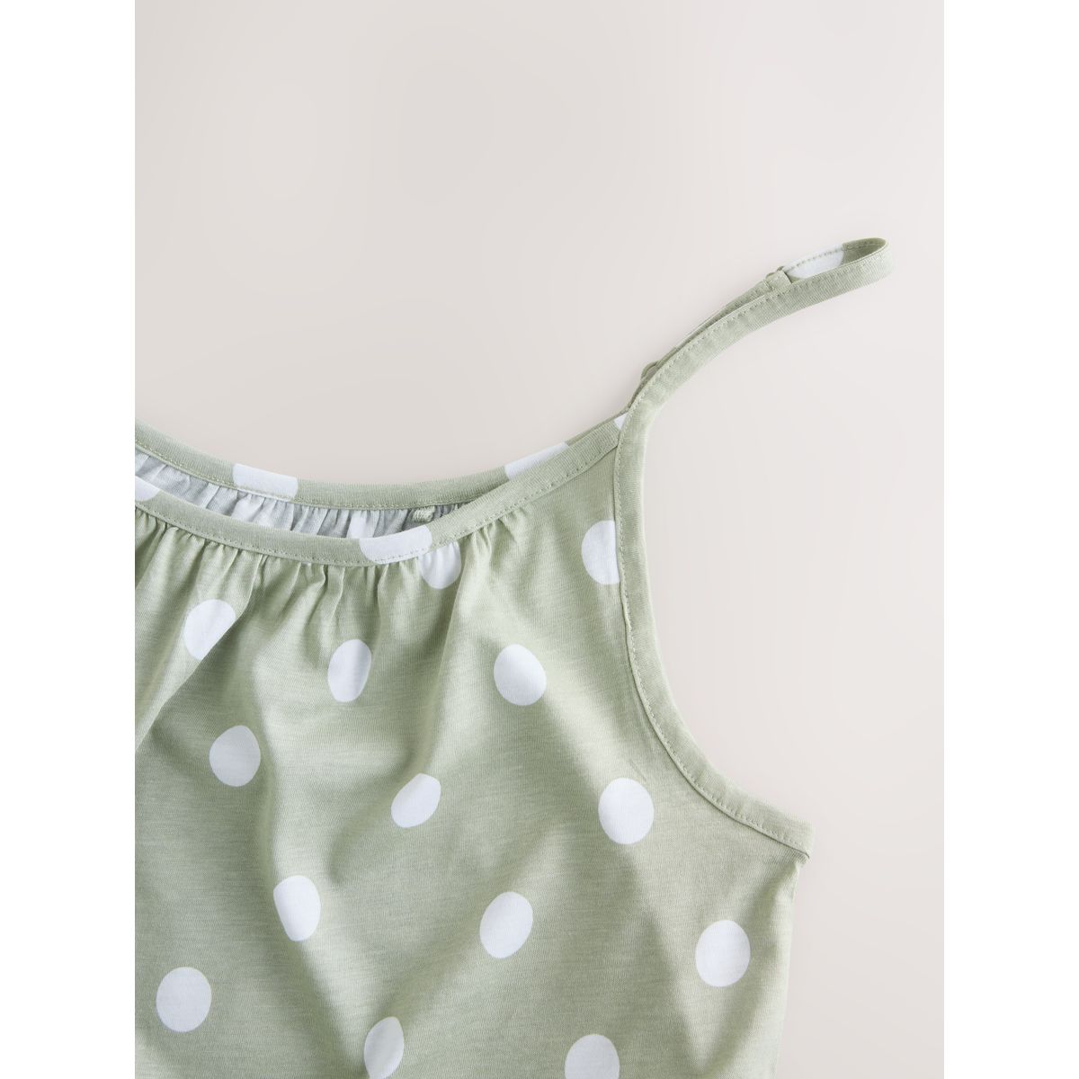 Robe longue trapèze à bretelles fines pois vert sauge, NEXT