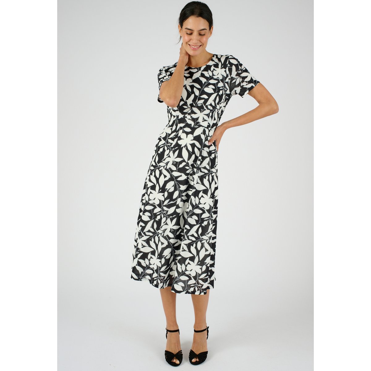 Robe maille crêpe stretch noir feuillage, DAMART