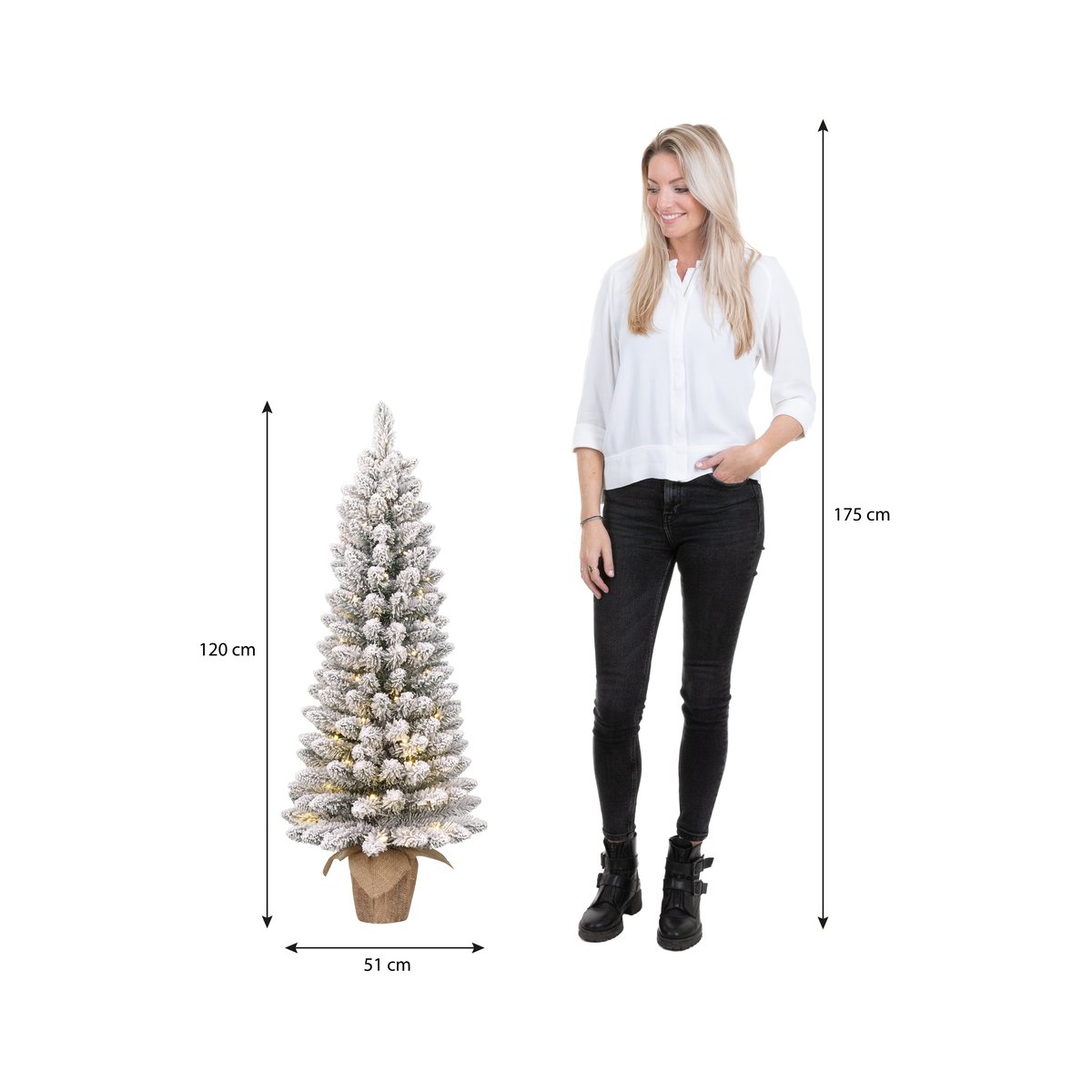 Sapin de Noël artificiel enneigé avec LED H120 cm GERLOS vert, BLACK BOX TREES