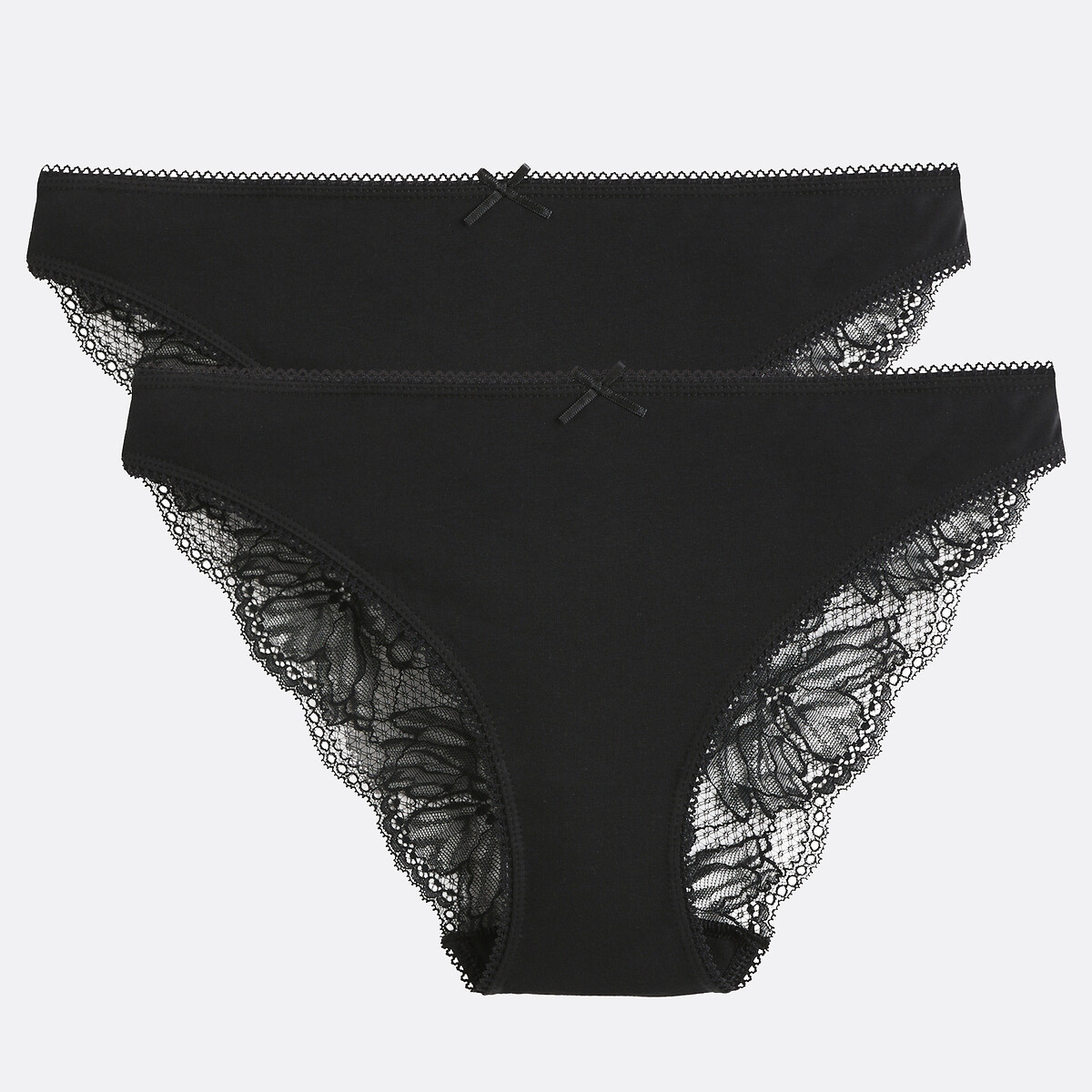 Confezione da 2 slip in cotone e pizzo nero , LA REDOUTE COLLECTIONS
