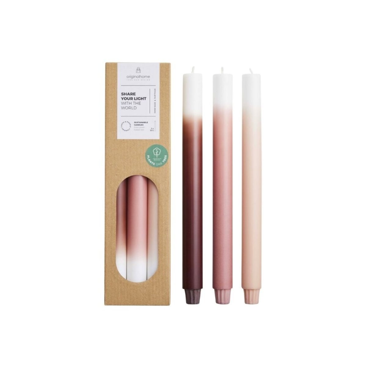 Set de 3 bougies dégradées 30cm rose, ORIGINALHOME