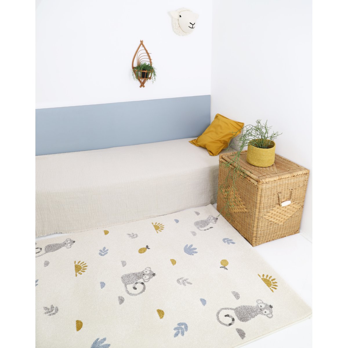 Tapis enfant petits singes LITTLE WILD MONKEY miel, NATTIOT