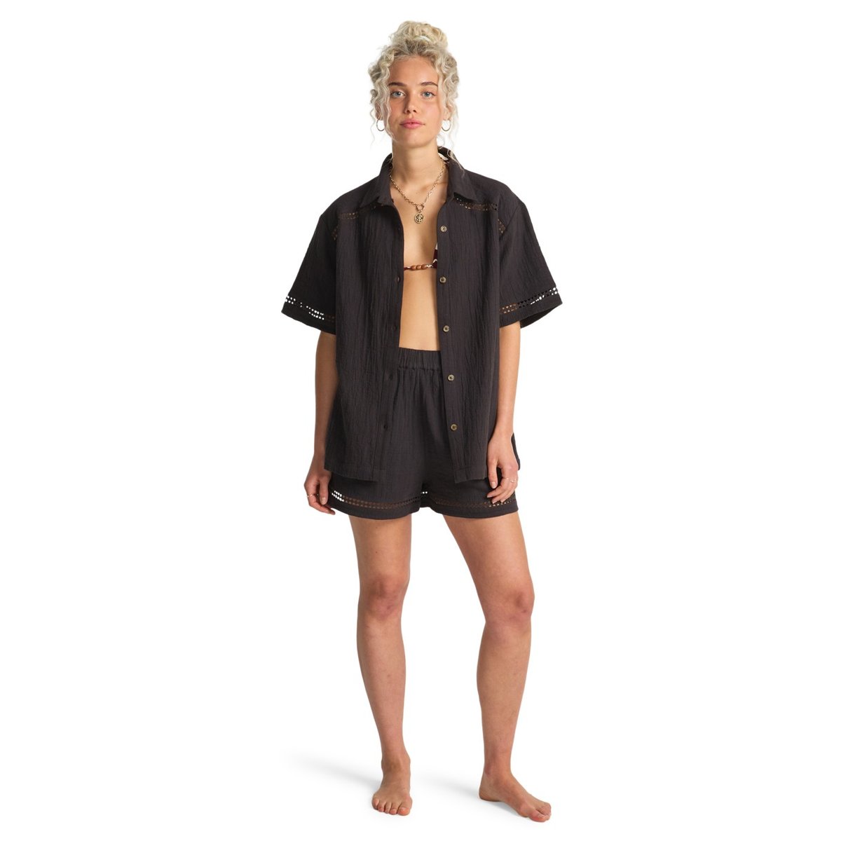 Chemise manches courtes SUMMERS END noir black sands, BILLABONG