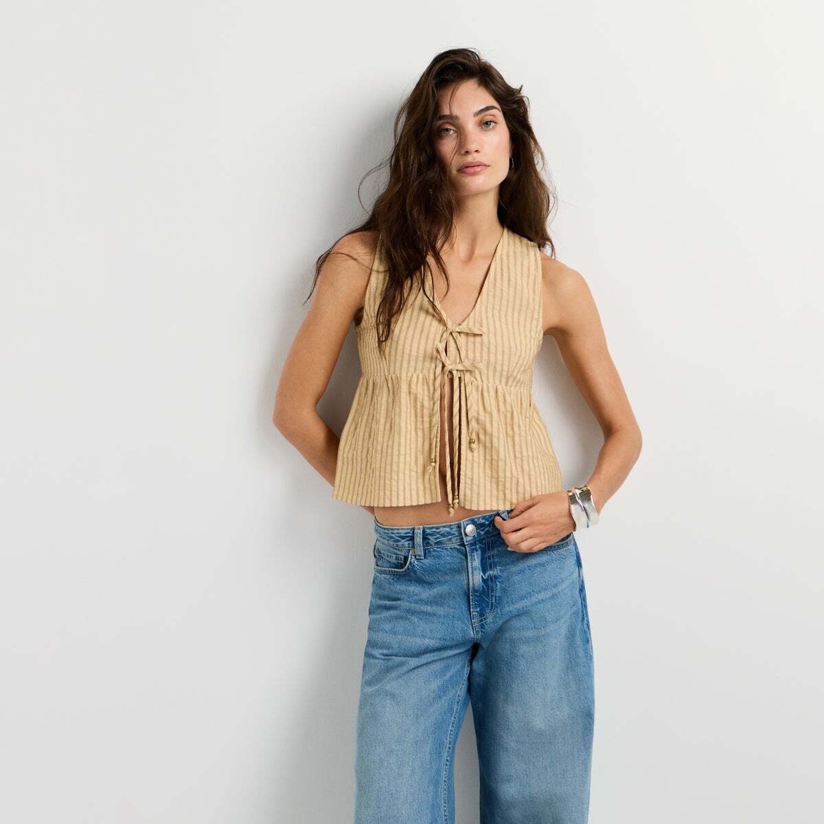 Blouse À Rayures Sans Manches beige vanille, PEPE JEANS