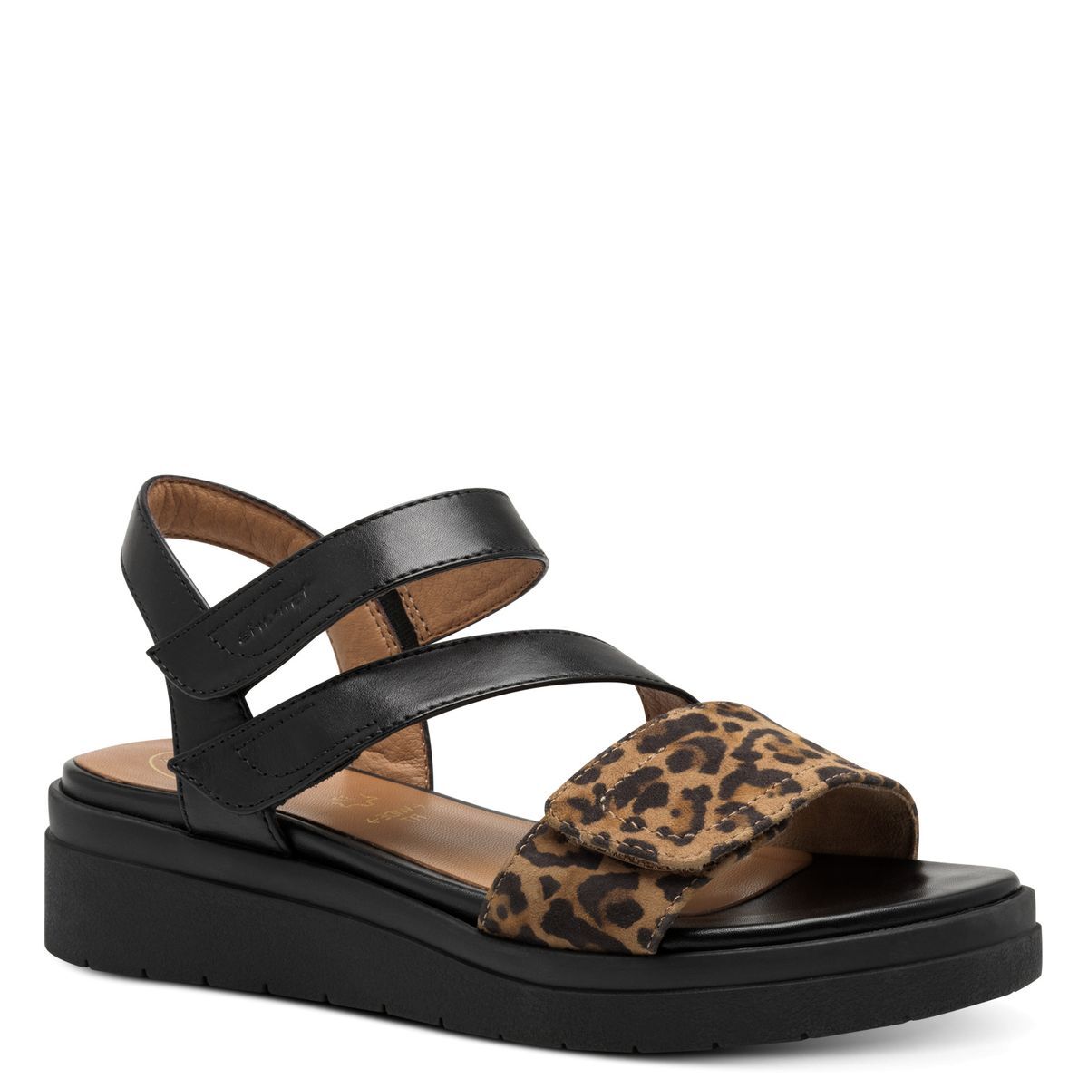 Sandale à talon en cuir noir cuivré, TAMARIS