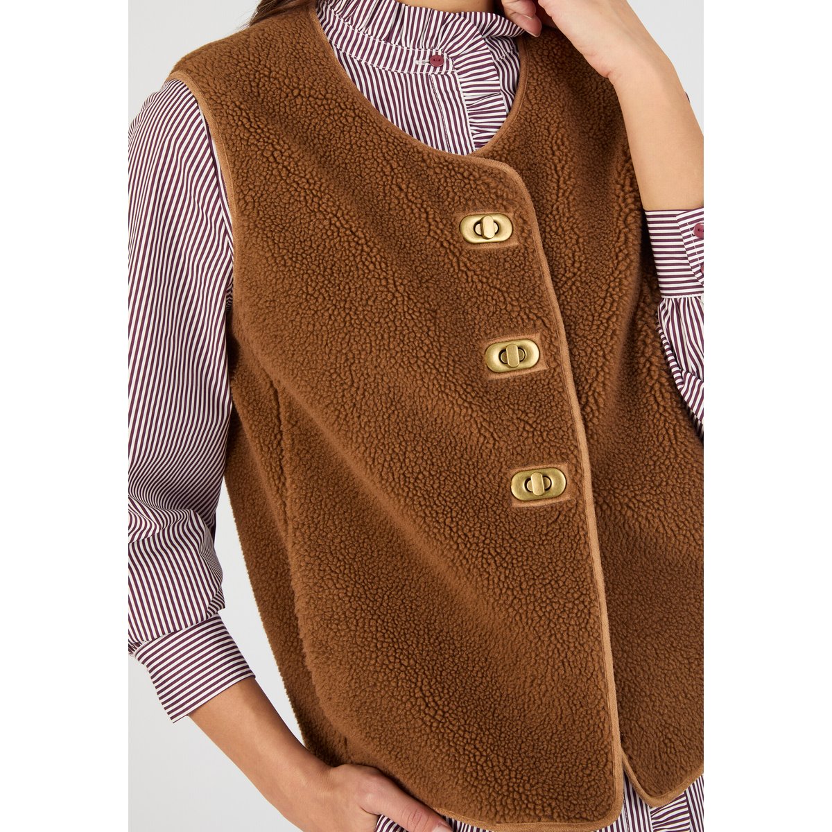 Veste sans manches maille polaire moutonnée marron, DAMART