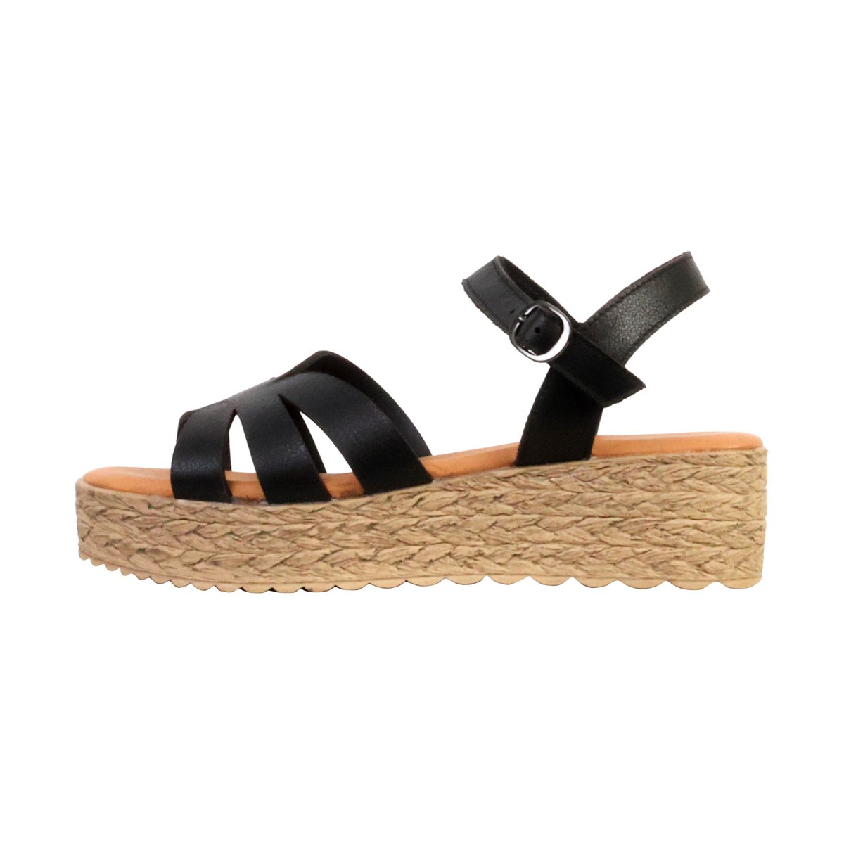 Sandales Compensées Cuir Alénoa noir, THE DIVINE FACTORY