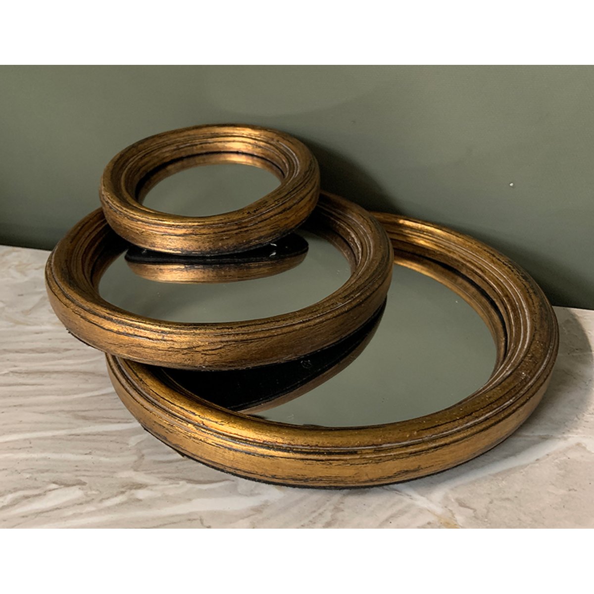 Lot de 3 petits miroirs convexes 9, 11 et 13cm or, EMDE
