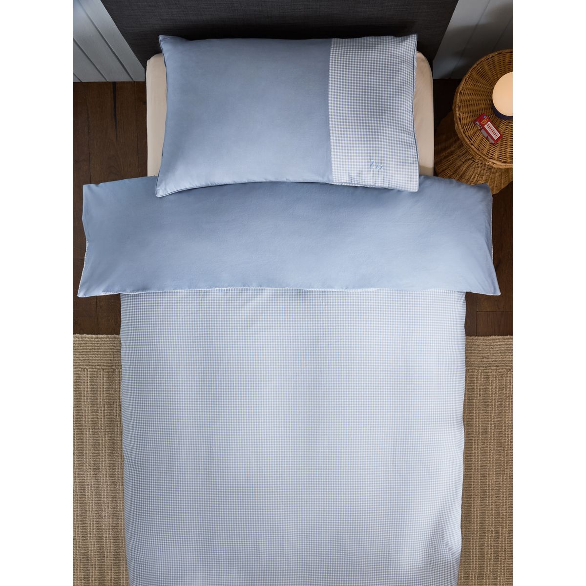 Housse de couette et taie d’oreiller en coton vichy bleu, NEXT
