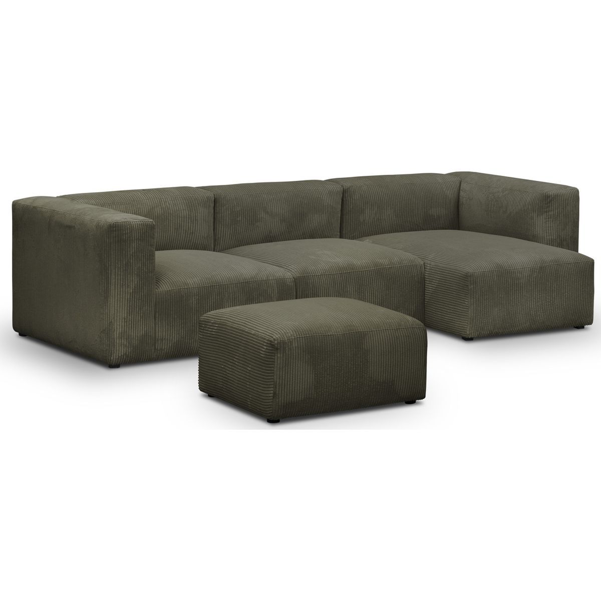 Canapé d'angle à droite modulable 4 places en velours côtelé + pouf - MODULO vert kaki, HOMIFAB