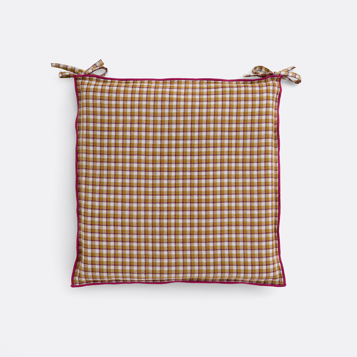 Ninon gingham print cotton seat pad pink gingham check, LA REDOUTE INTERIEURS