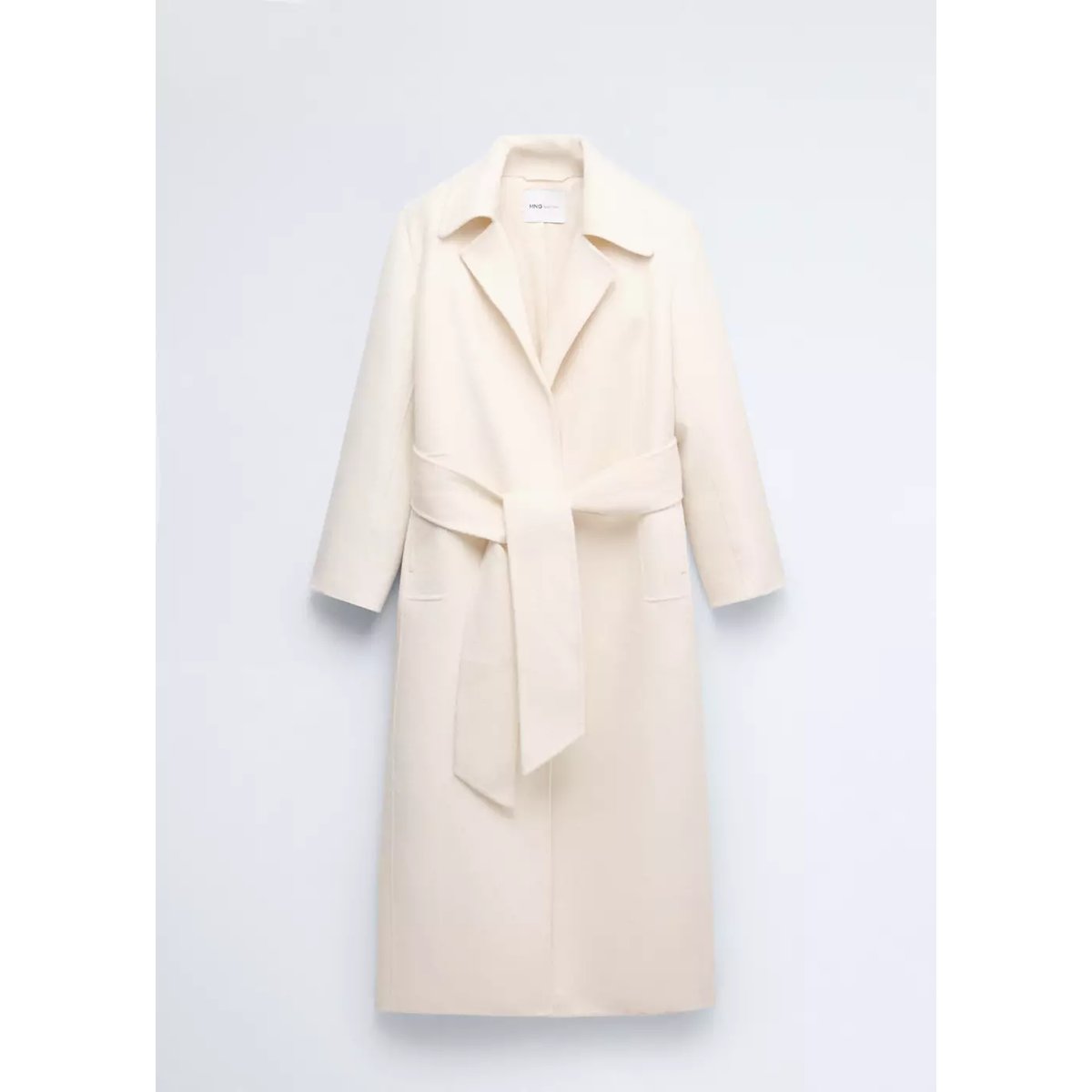 Manteau laine ceinture blanc cassé, MANGO