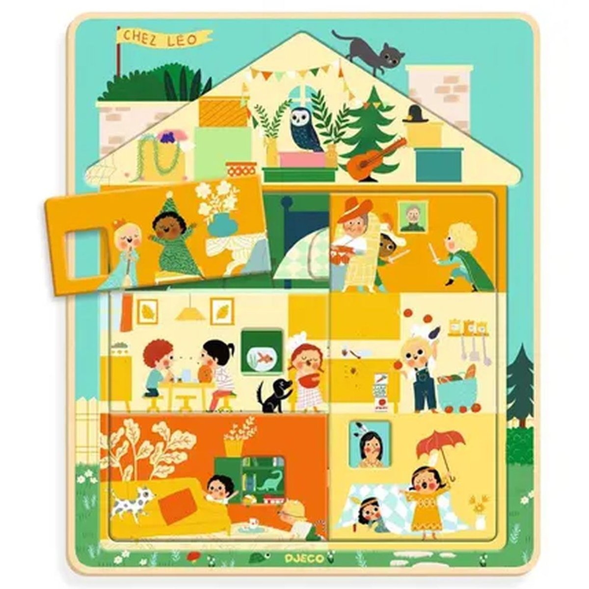 Puzzle en bois 3 niveaux pour enfant Chez Léo couleur unique, DJECO