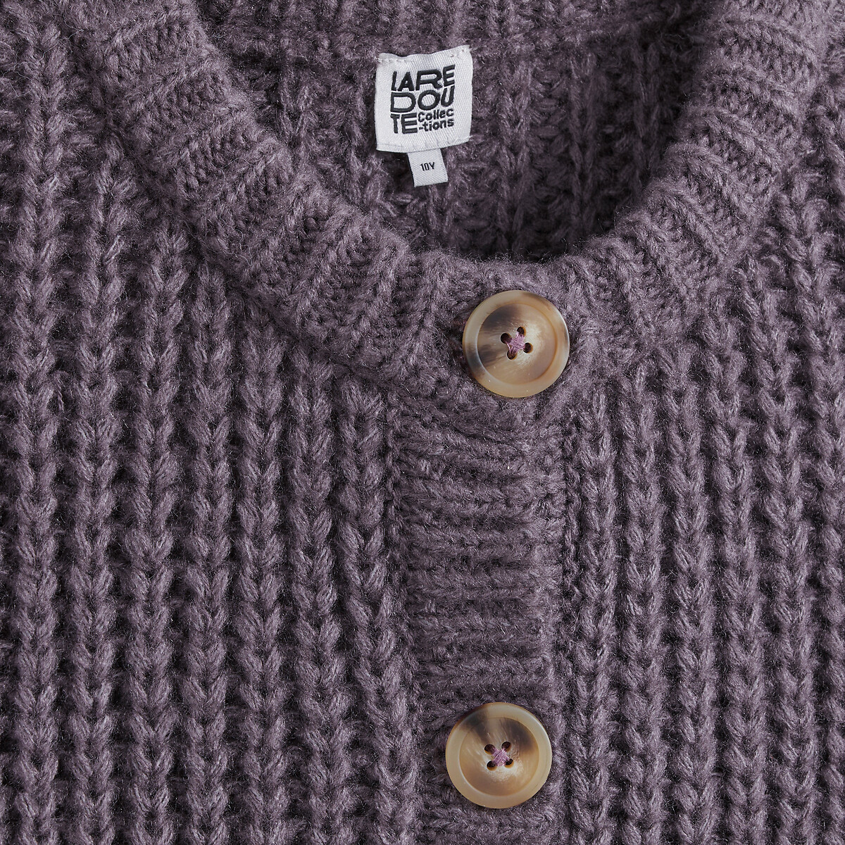 Gilet col rond, boutonné, en grosse maille violet, LA REDOUTE COLLECTIONS