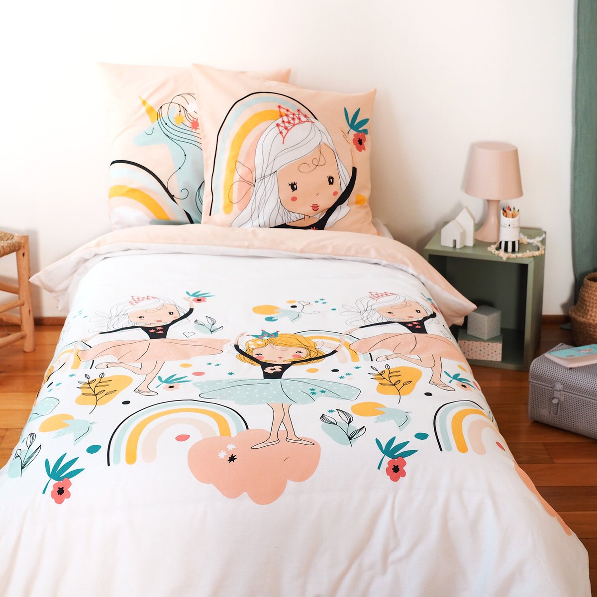 Parure de lit enfant licorne en polycoton, Lola blanc, C DESIGN HOME TEXTILE