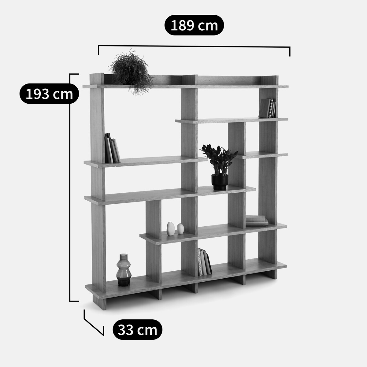 Asymmetrische boekenkast, eikenfineer, Orga eikenhout, LA REDOUTE INTERIEURS