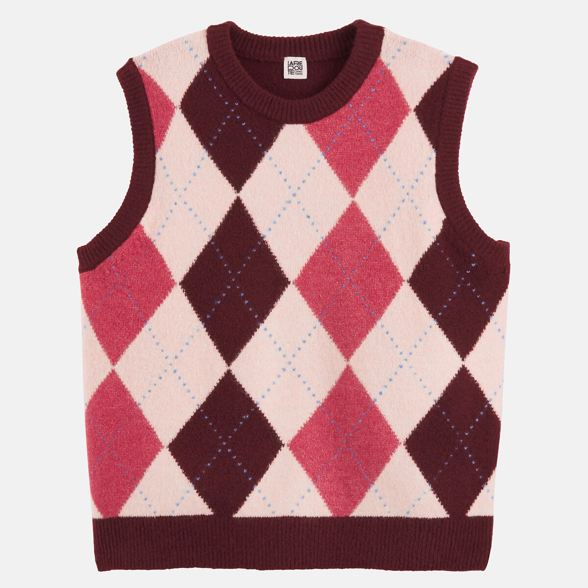 Pull sans manches à losanges argyle rose, LA REDOUTE COLLECTIONS