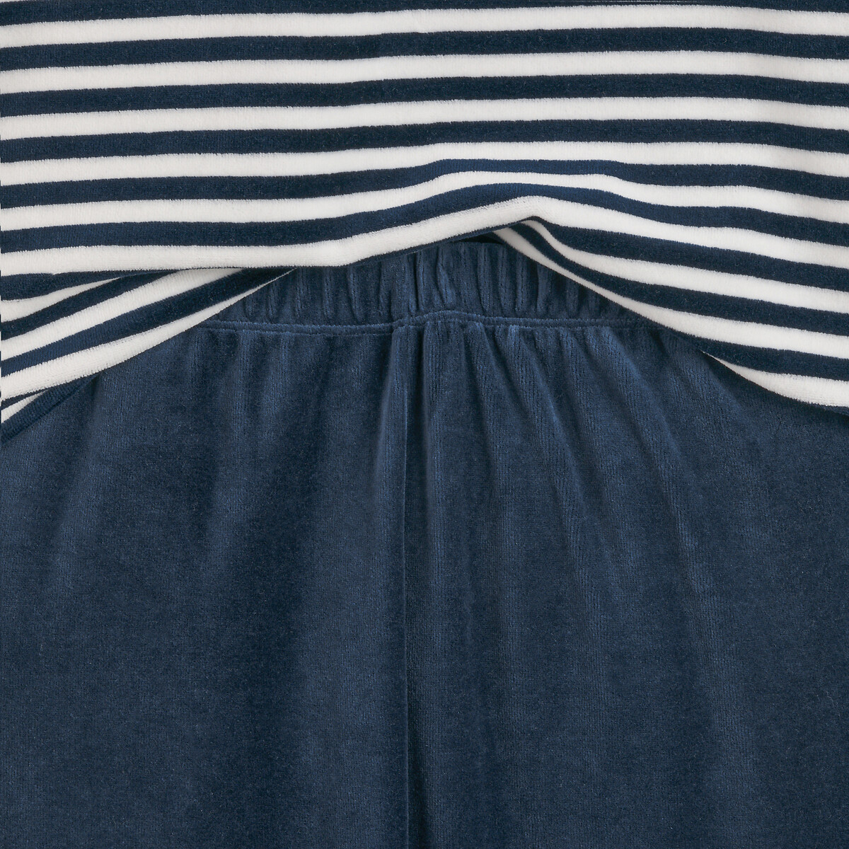 Striped Velour Pyjamas in Cotton Mix navy blue + striped, LA REDOUTE COLLECTIONS
