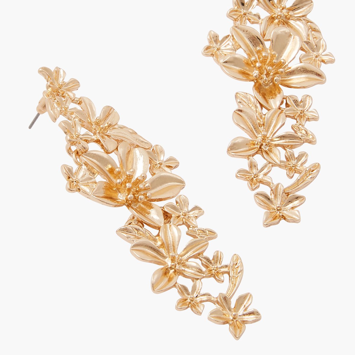 Boucles d'oreilles longues à fleurs doré, BALABOOSTE
