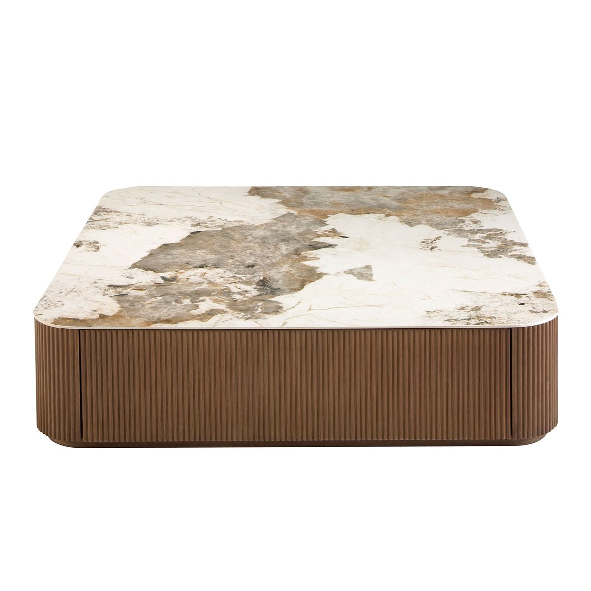 Table basse carrée en porcelaine, marbre et noyer blanc | noyer, ANGEL CERDA