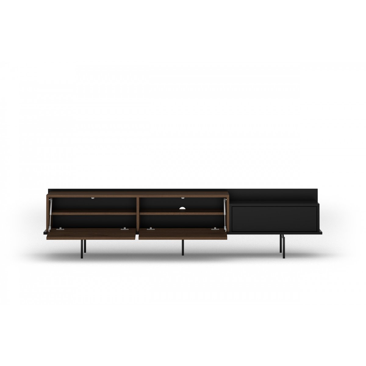 Meuble TV 200 cm , FREDA noir et noyer, BOBOCHIC