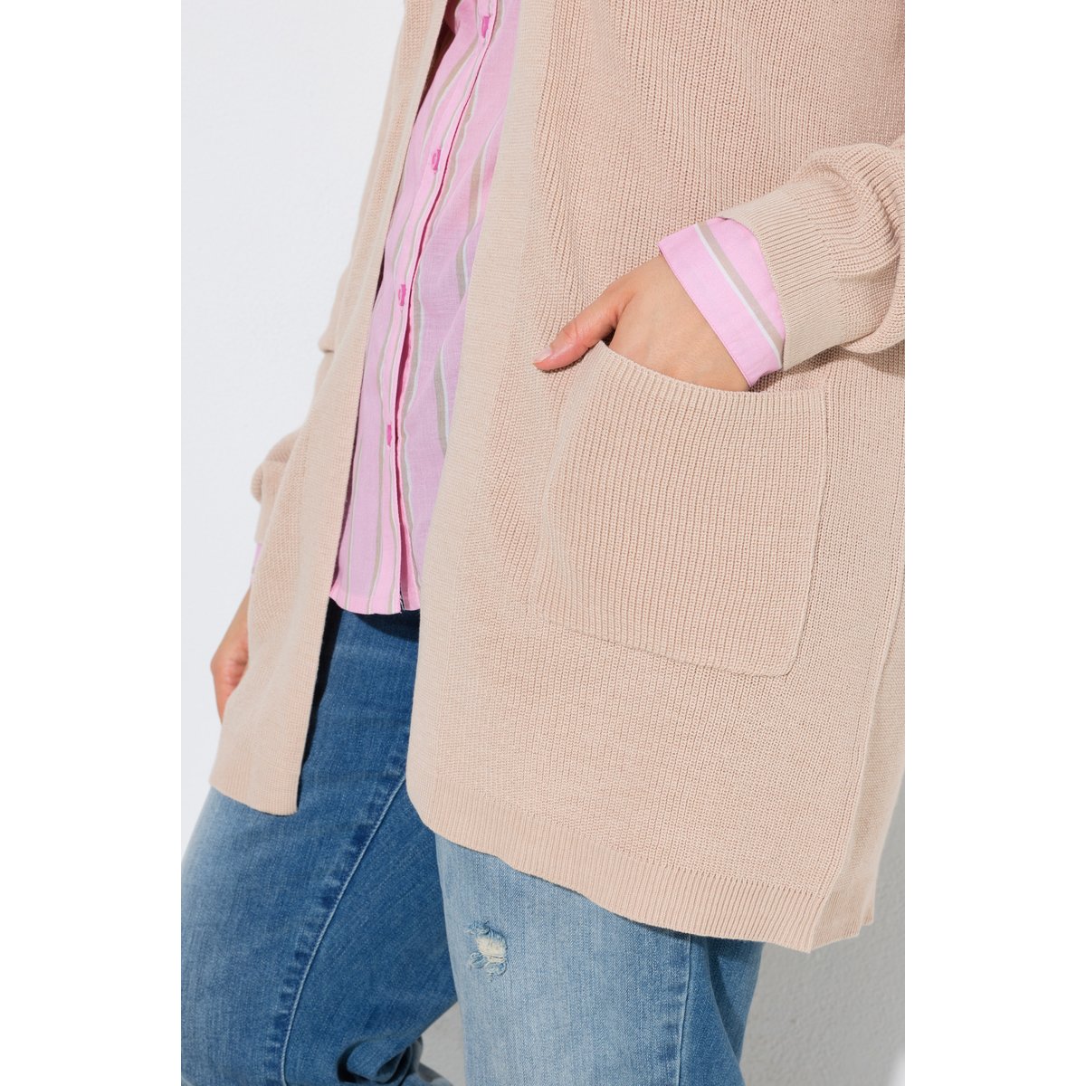 Cardigan en maille côtelée, sans fermeture beige mélangé, ULLA POPKEN
