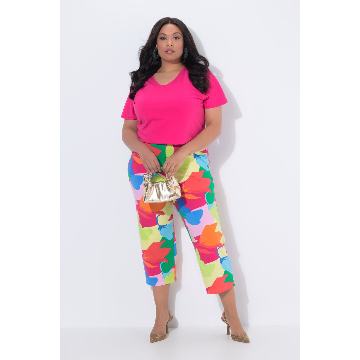 Pantalon 7/8 en jersey, imprimé coloré rose vif, ULLA POPKEN