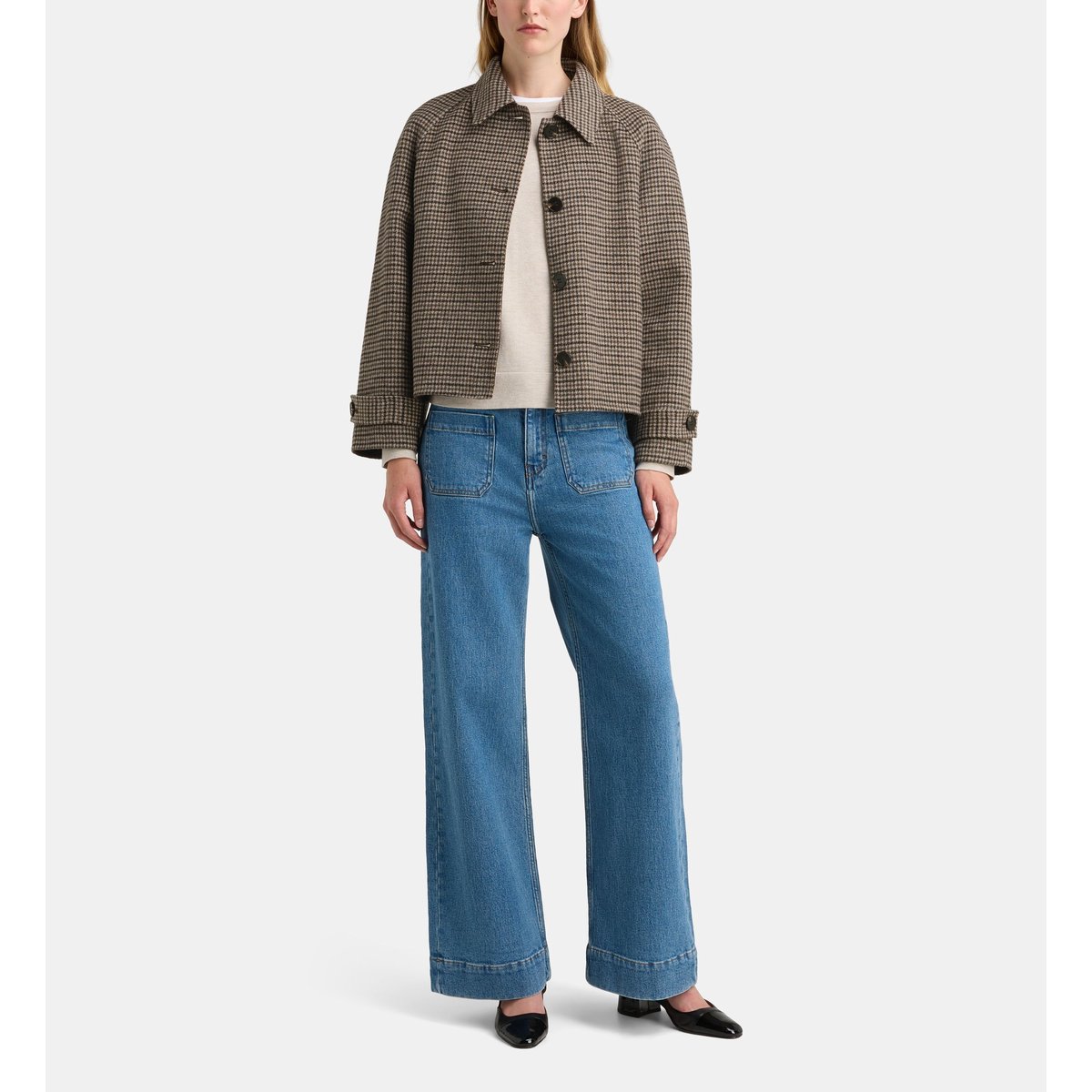 Veste droite courte arthur check marron, GALERIES LAFAYETTE