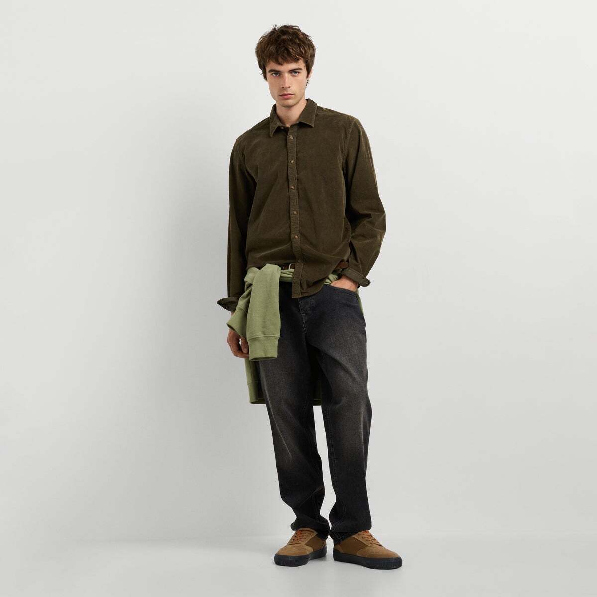 Chemise Coupe Regular En Velours Côtelé trench green, PEPE JEANS