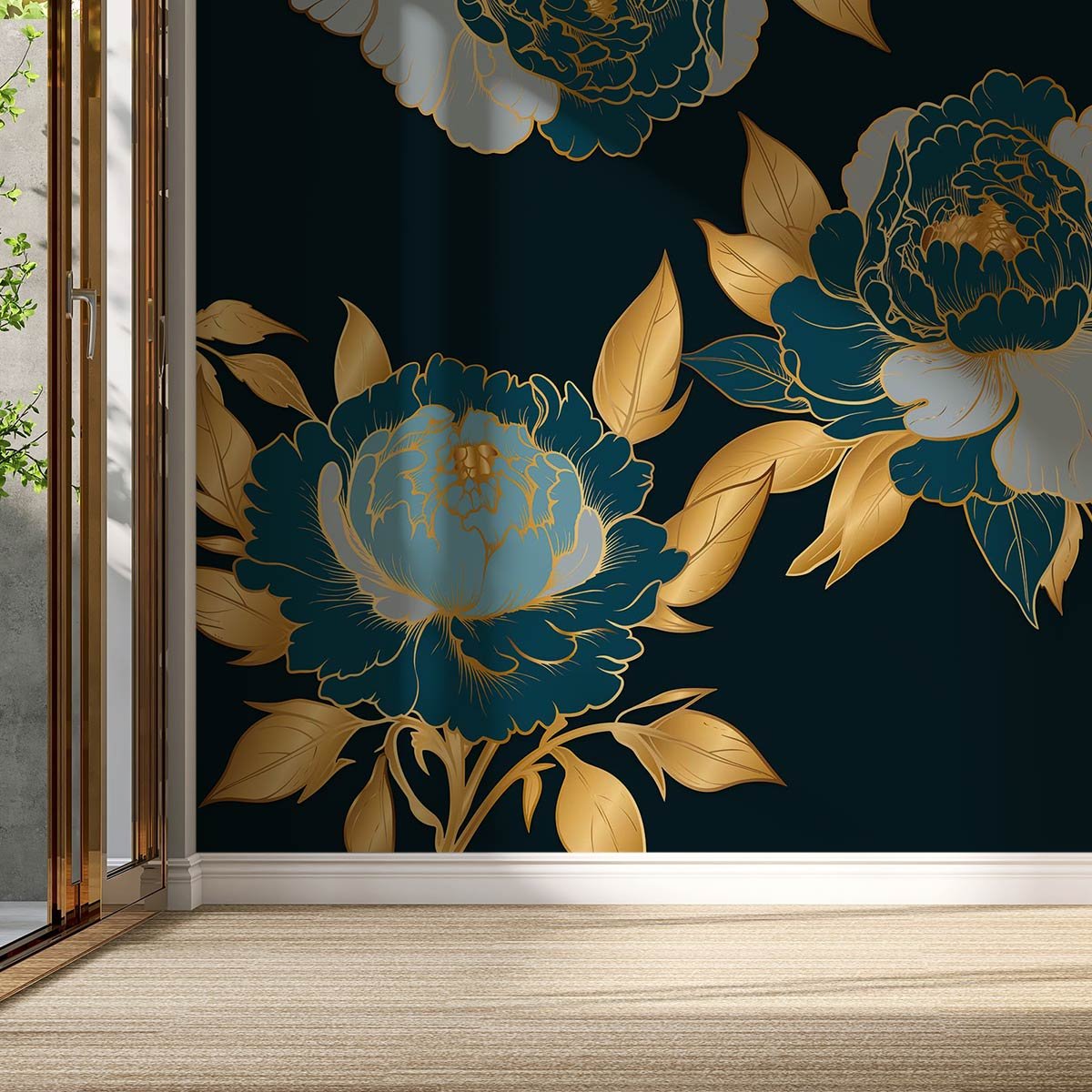 Papier peint magnolia doré intissé, HEXOA
