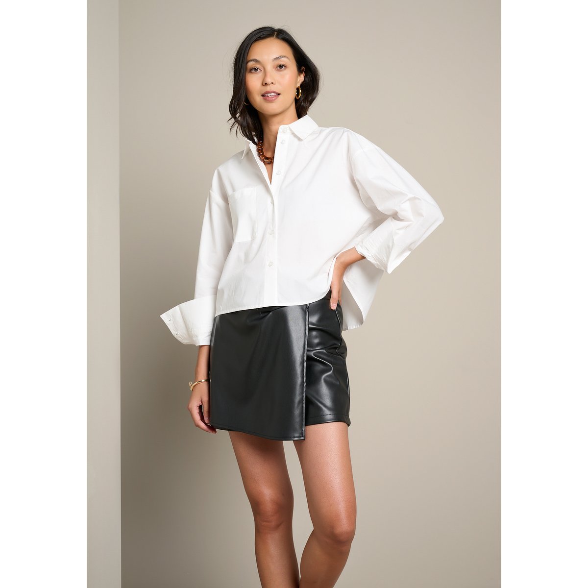 Chemise popeline courte blanc, LOLALIZA
