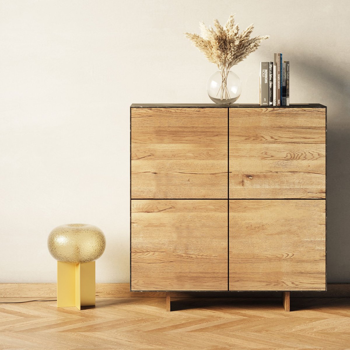 Meuble haut 4 portes céramique  et chêne anthracite, ZAGO