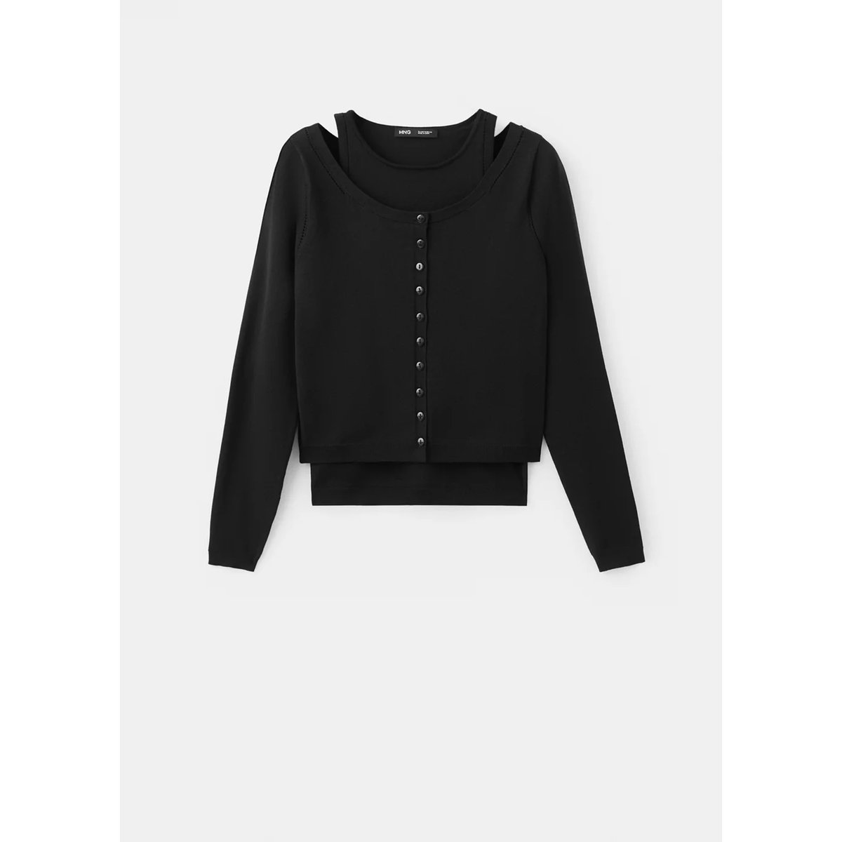 Pull-over maille combinée noir, MANGO