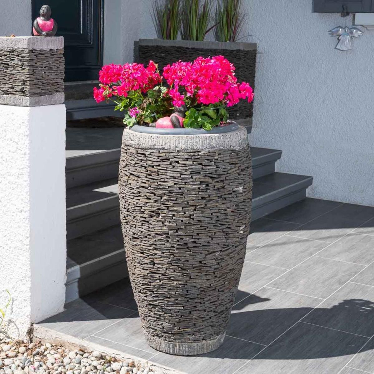 Pot bac jardinière pierre naturelle ardoise ovale forme œuf 80cm gris, WANDA COLLECTION
