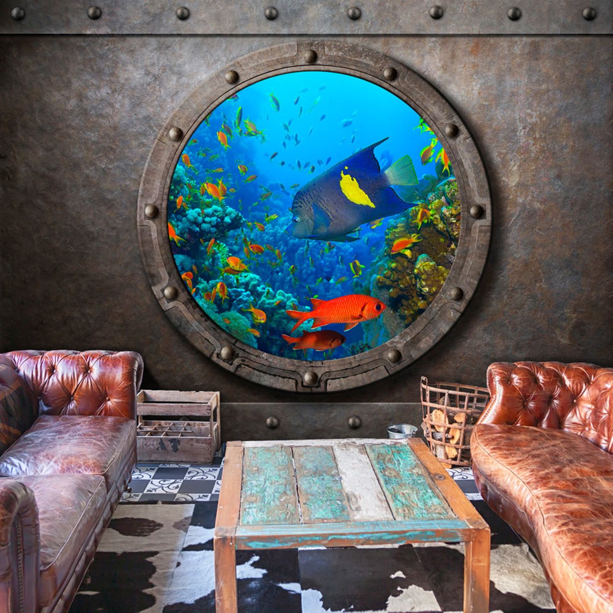 Papier peint intissé panoramique Paysage Submarine Window multicouleur, EDEN