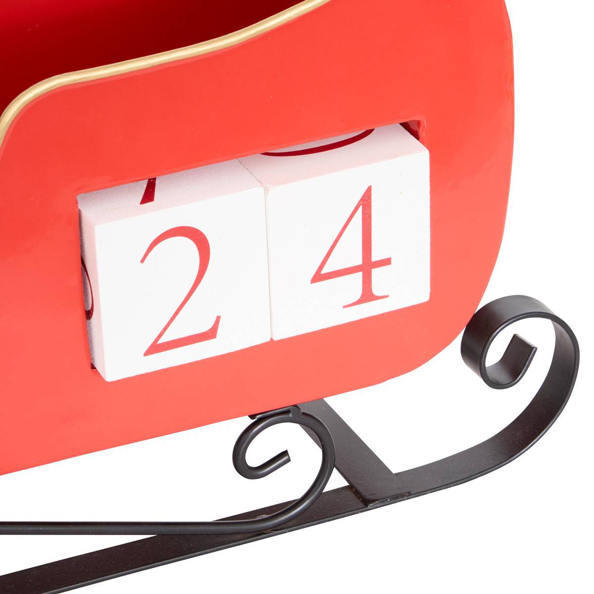 Calendrier de l'Avent traîneau L. 39,5 cm rouge, FEERIC LIGHTS & CHRISTMAS