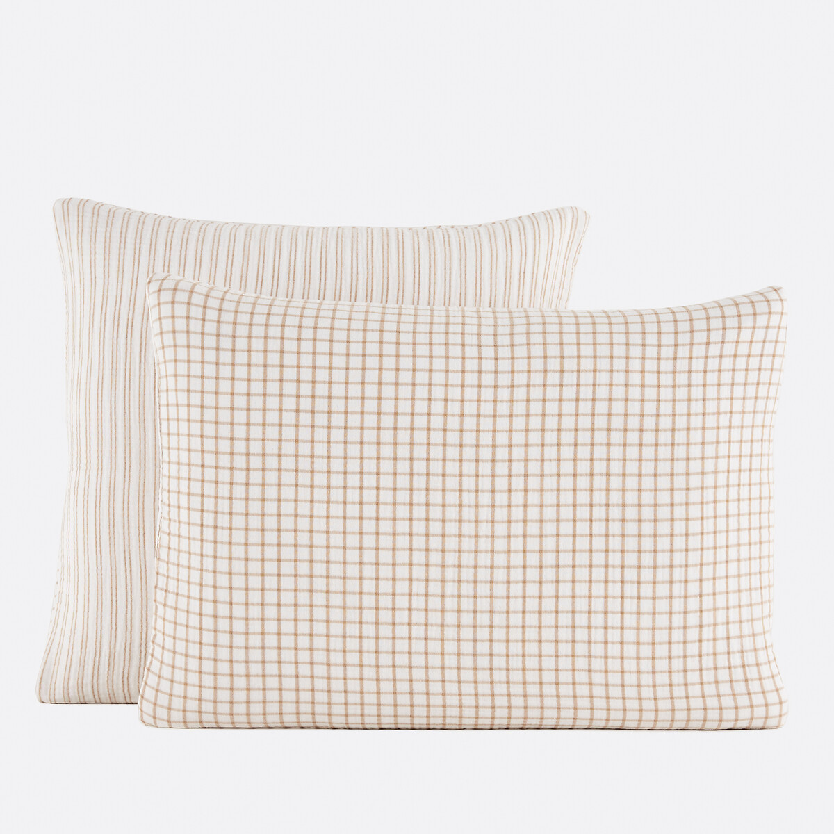 Taie d'oreiller en gaze de coton, Nigel blanc/beige, LA REDOUTE INTERIEURS
