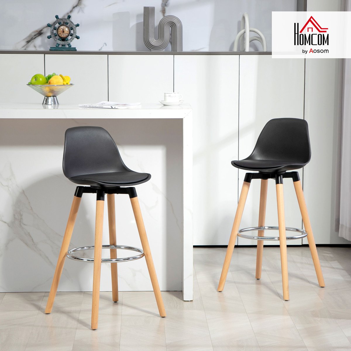 Tabouret de bar PU Noir noir, HOMCOM