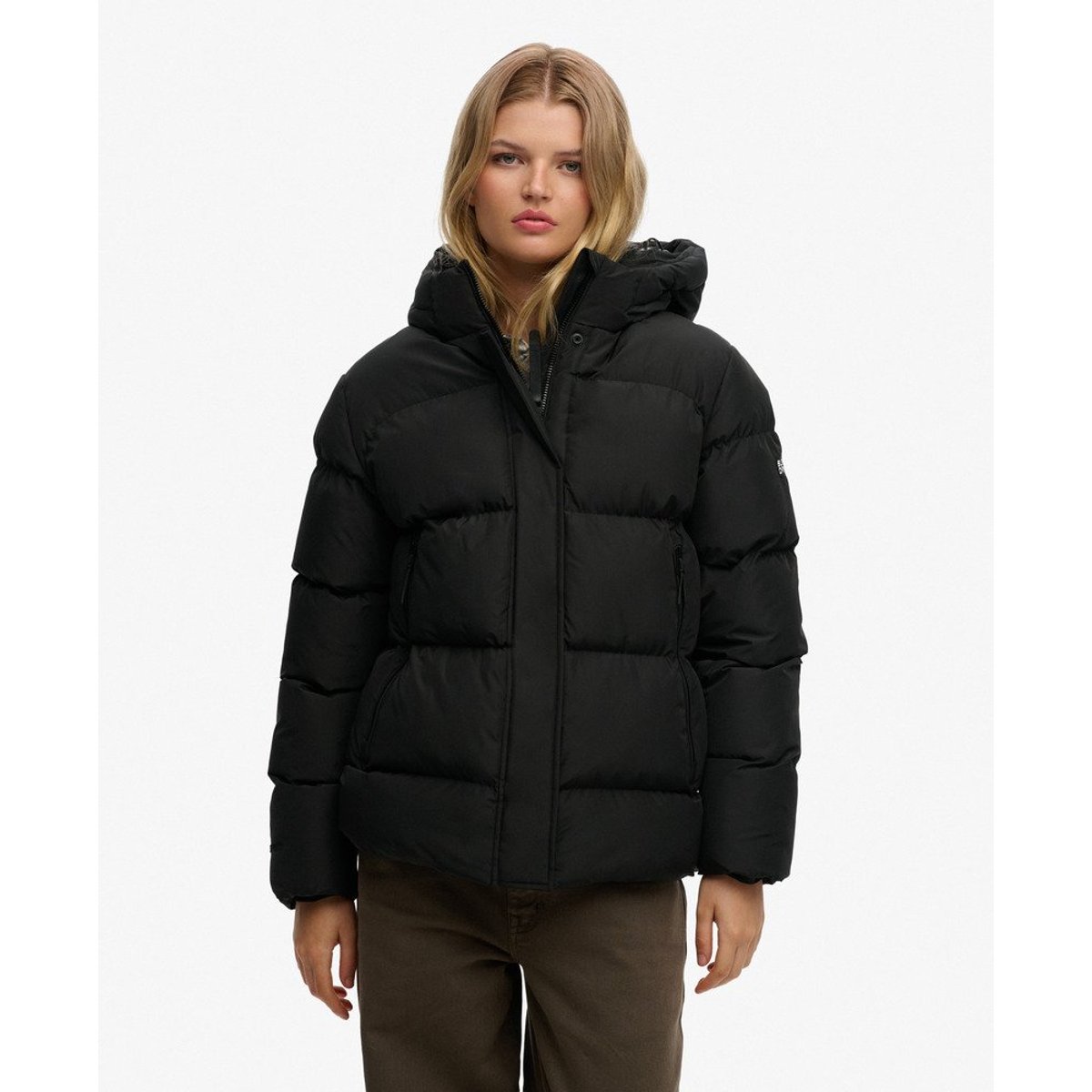Doudoune à capuche matelassée noir, SUPERDRY