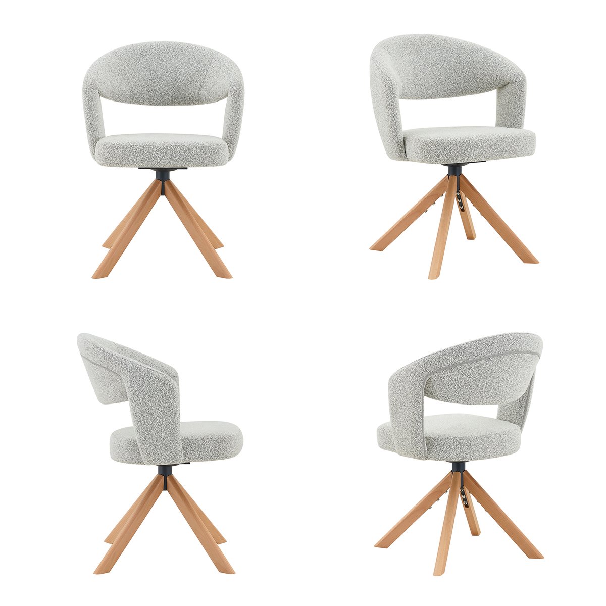 Lot de 6 fauteuils de salle à manger en chenille rotatif scandinave, CARMONDA chêne, MEUBLES COSY
