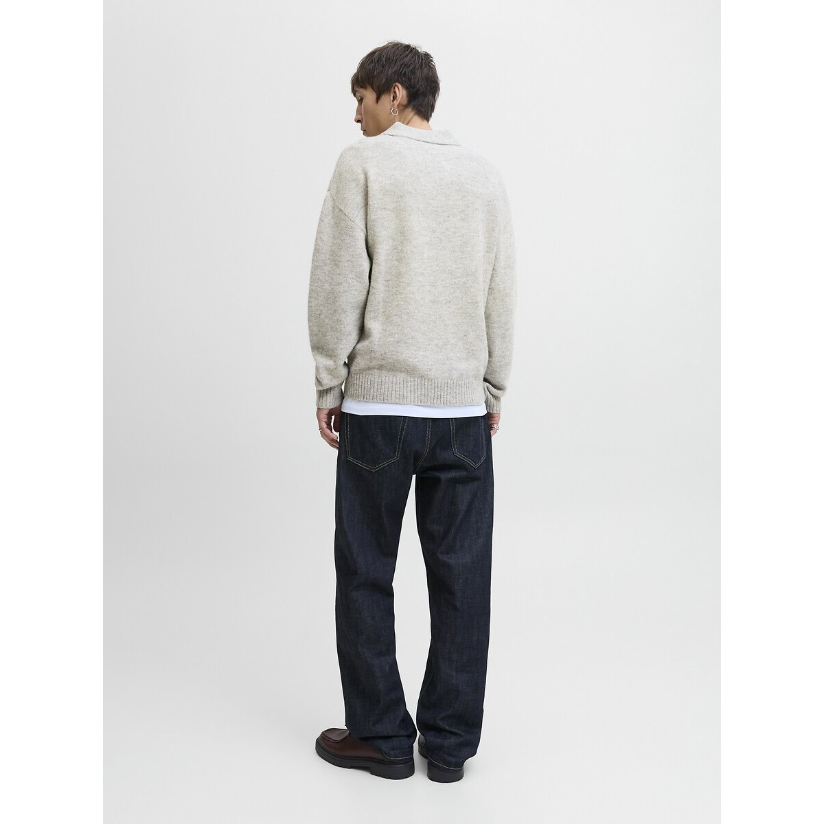 Pull col polo ouvert gris, JACK & JONES