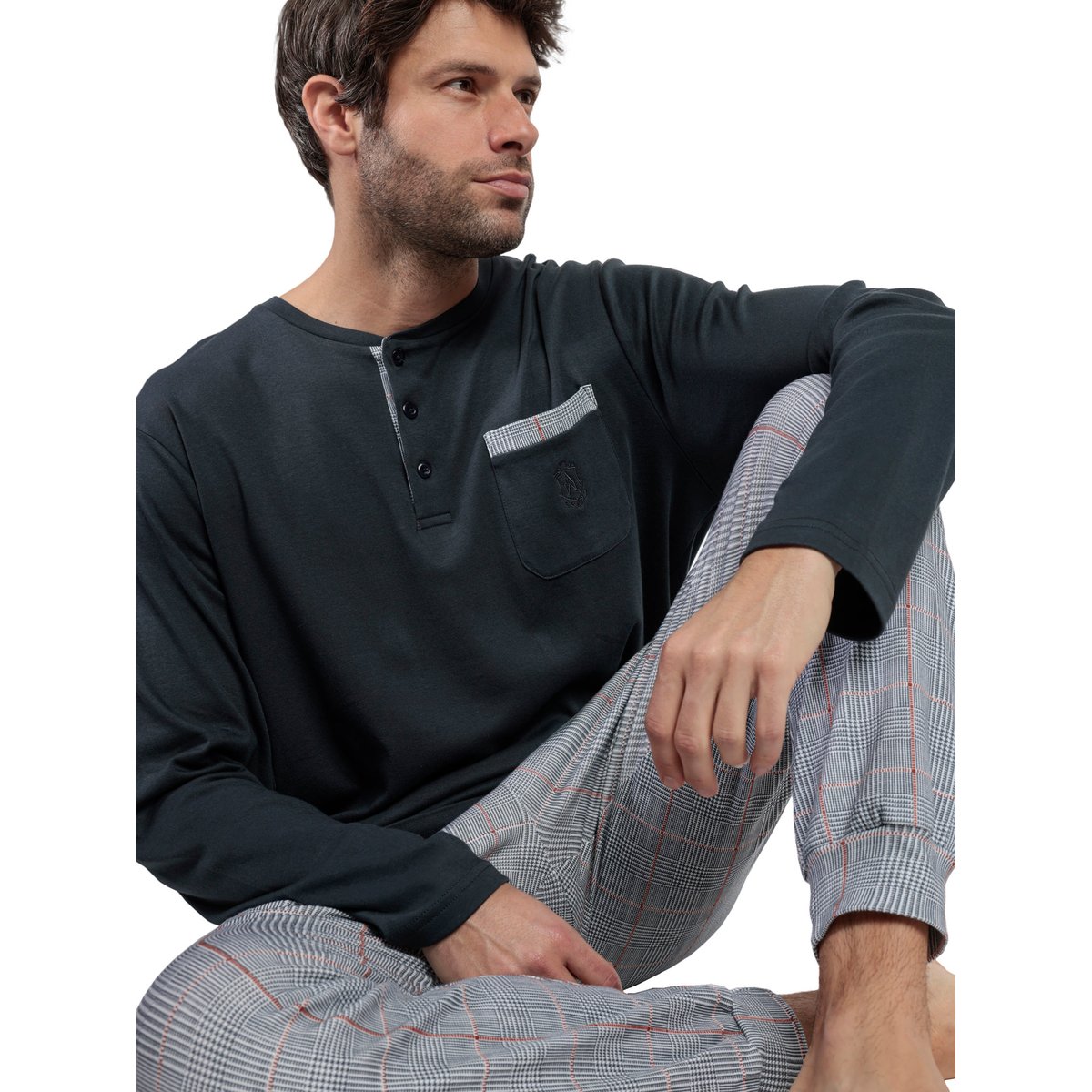 Pyjama pantalon top manches longues Harris gris, ADMAS