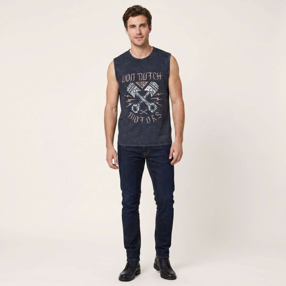 Débardeur homme col rond en jersey acid wash Sept gris/blanc/beige, VON DUTCH