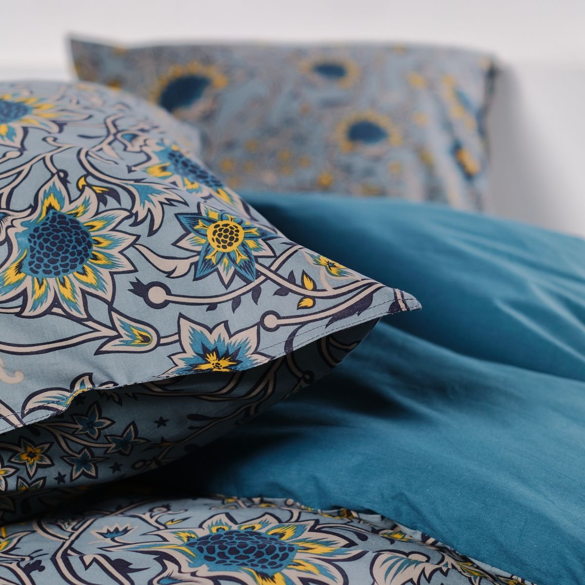 Parure de lit imprimé floral coton SUNSHINE ROMY bleu, TODAY