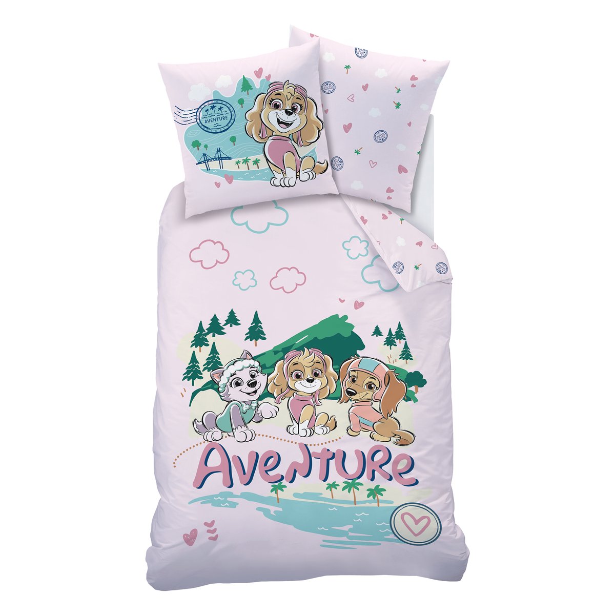 Parure de lit imprimée 100% coton, VOYAGE rose, PAT PATROUILLE