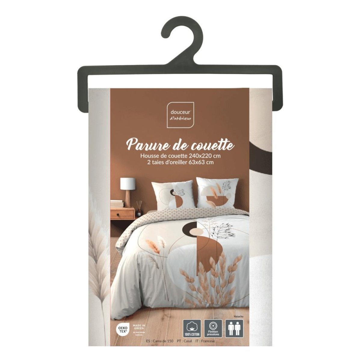 Housse de couette 240x220 + 2 taies PAMPA 100% coton blanc, DECORATIE