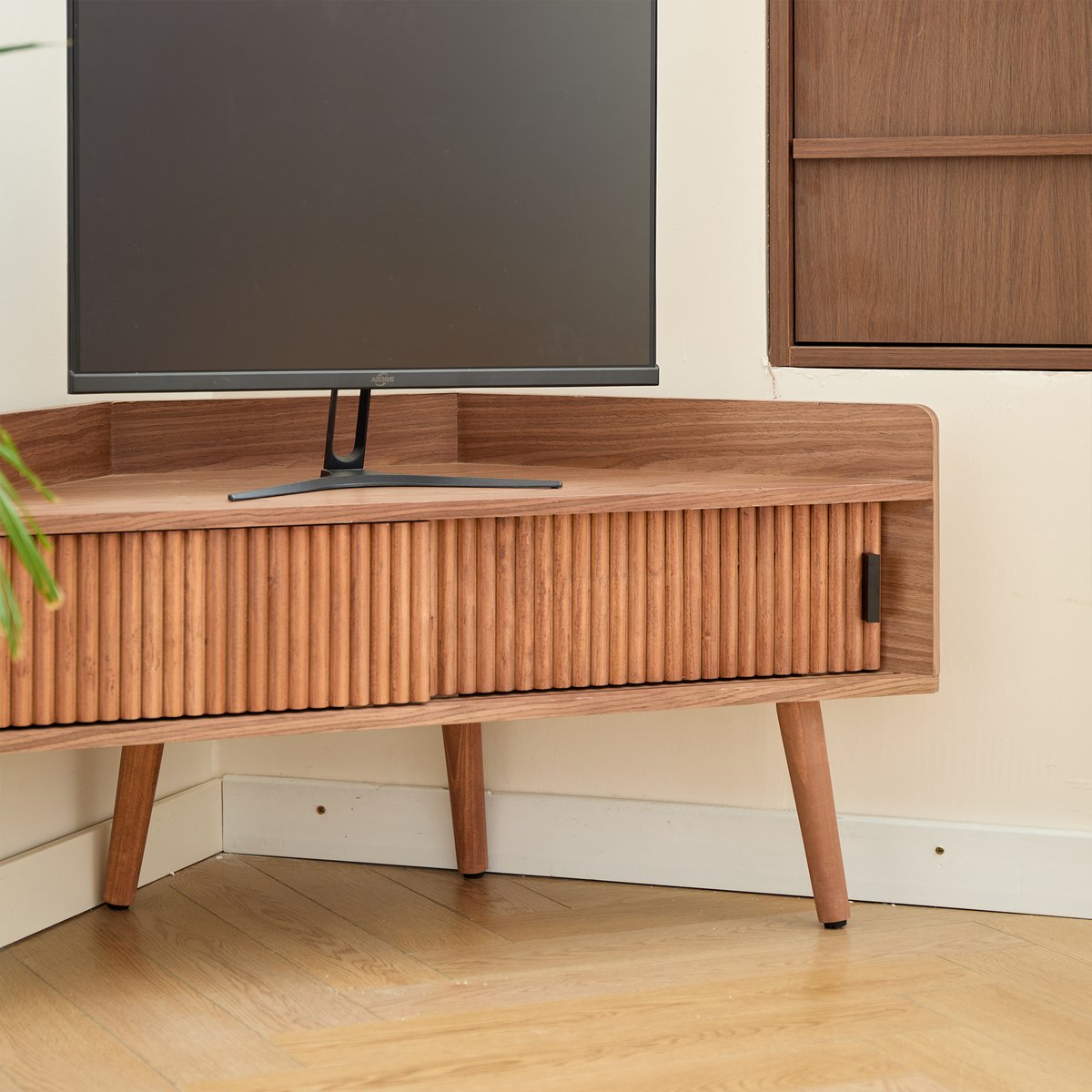 Meuble TV d'angle 2 portes, bois, TORUN marron foncé, NORDLYS