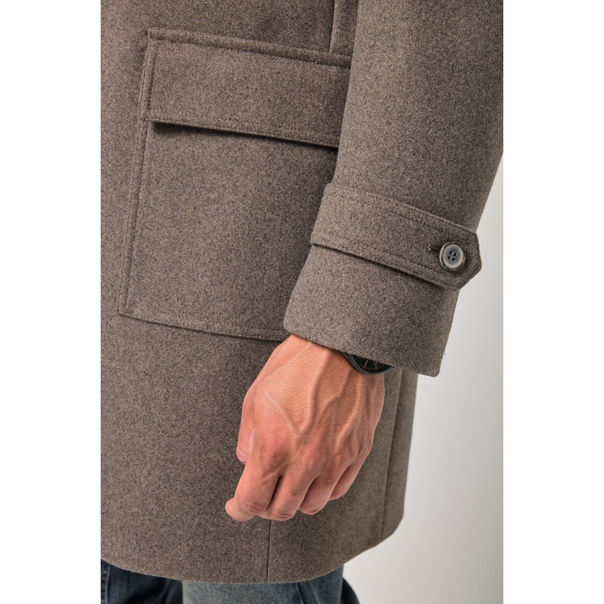Manteau en laine mélangée olive foncé, JP1880