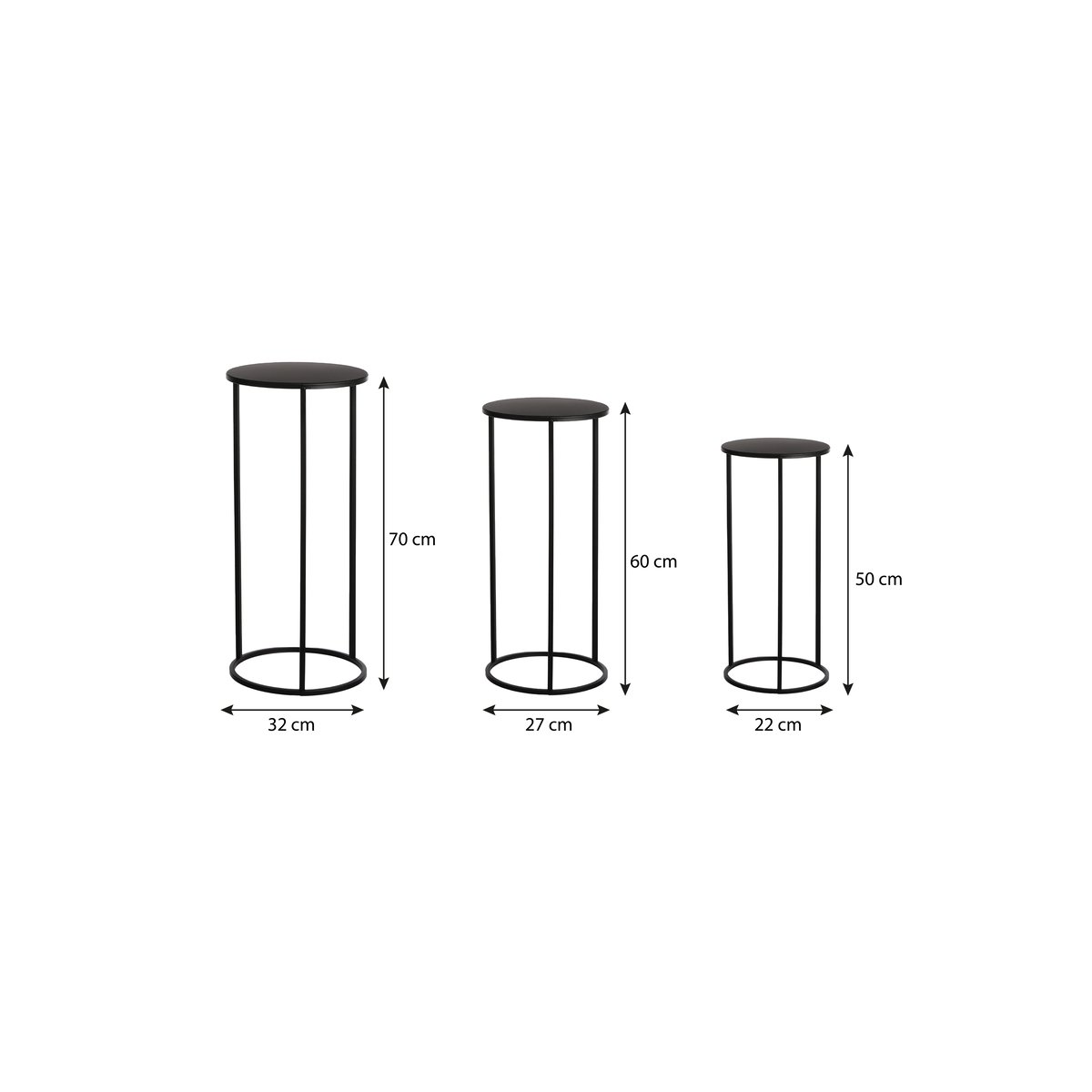 Lot de 3 tables d'appoint H70 cm QUINTY noir, MICA DECORATIONS